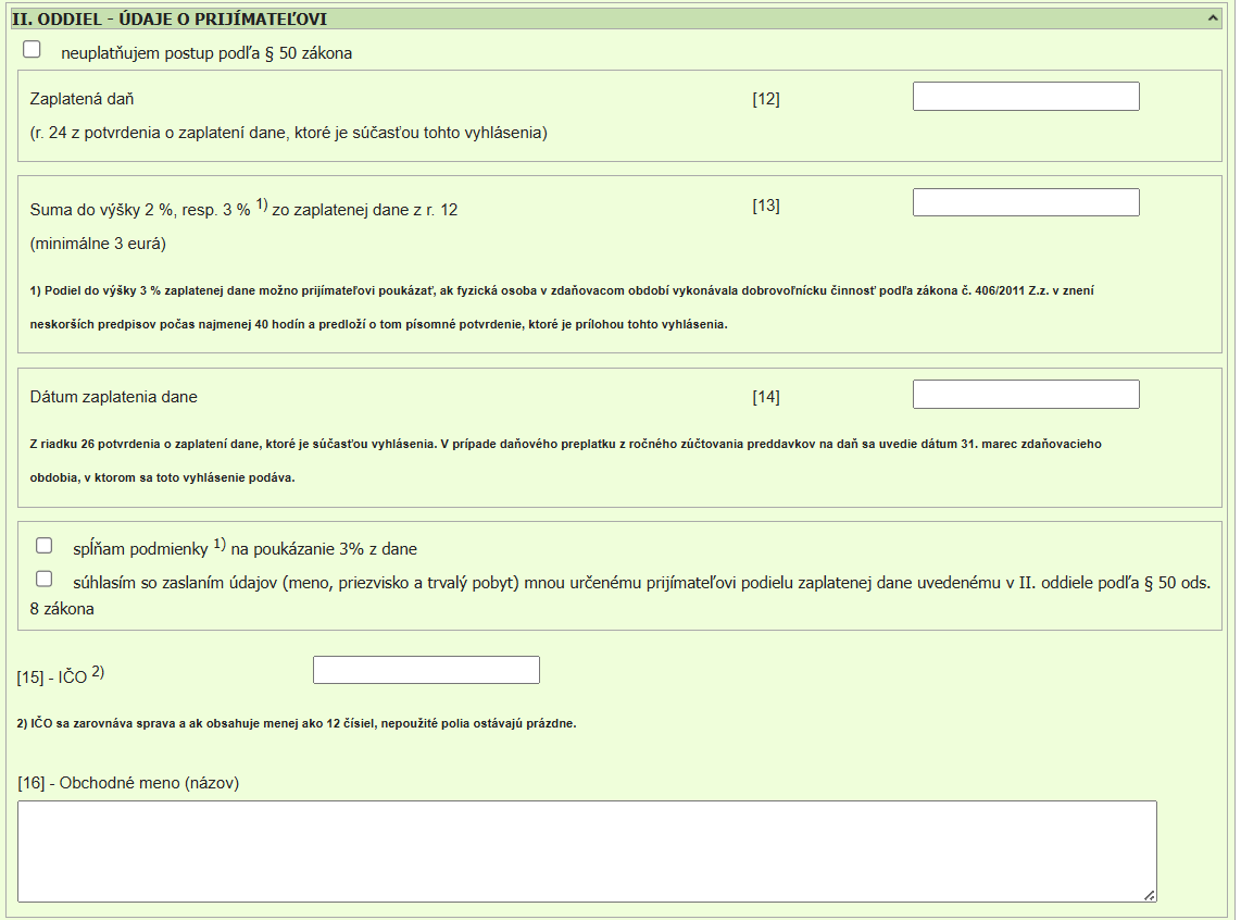 Vyhlásenie o poukázaní podielu zaplatenej dane z príjmov fyzickej osoby